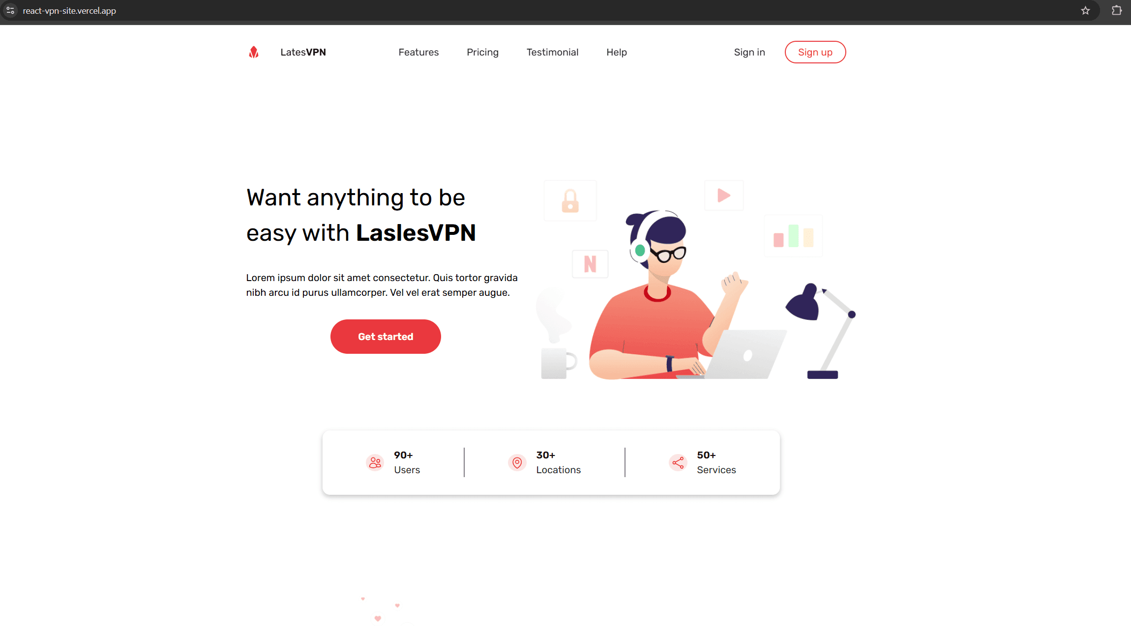 Screenshot of VPN Site project showing Modern landing page for VPN service